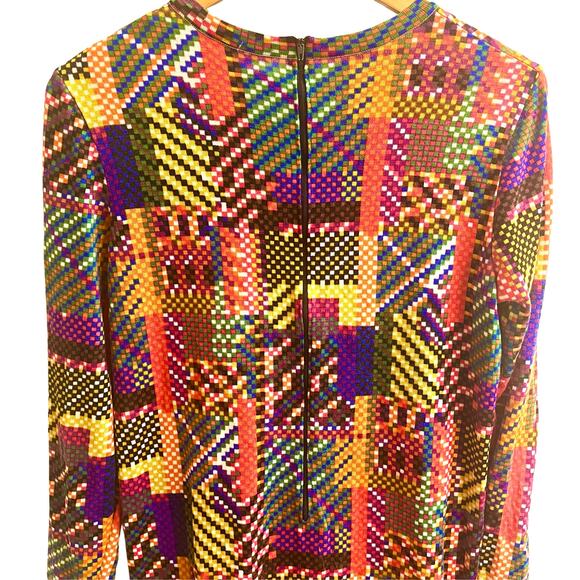 Vintage 1970s Goldworm Wool Rainbow Pixel Mod Midi Dress Art Eclectic Unique Sm - Picture 9 of 9